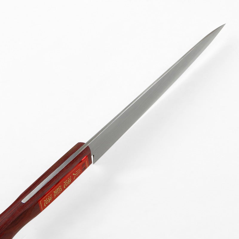 ペティナイフ 両刃 150mm V金10号 ステンレス ダマスカス模様 赤柄 規格外品 峰