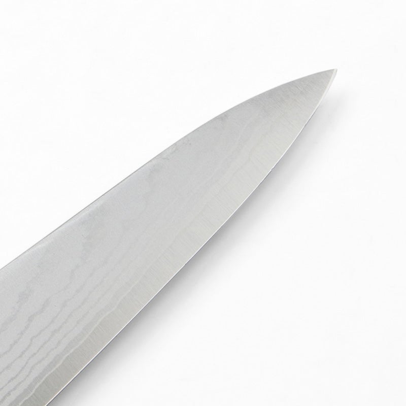 ペティナイフ 両刃 150mm V金10号 ステンレス ダマスカス模様 赤柄 規格外品 拡大