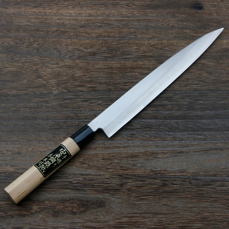 柳刃包丁 片刃 240mm 銀三ステンレス 桜柄 一般家庭用 規格外品 全体