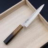 重勝 ペティナイフ 両刃 150mm AUS10 ステンレス 槌目 ダマスカス仕様 暗銀漆柄 全体
