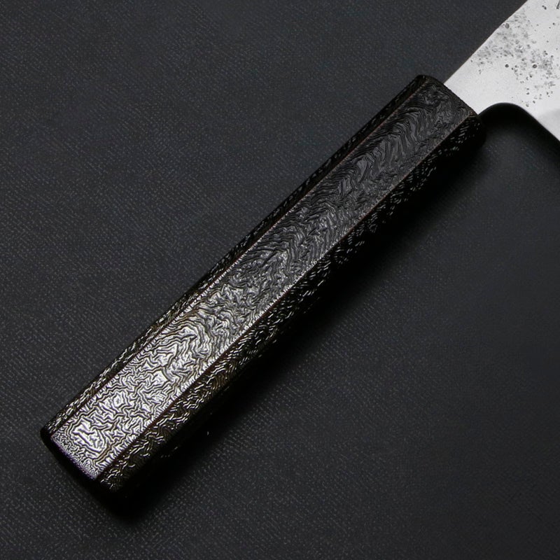 重勝 切付型 和牛刀 両刃 210mm 銀三ステンレス 梨地 暗銀漆柄 柄