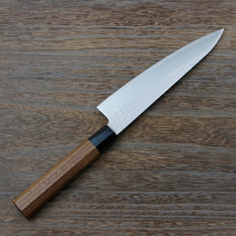 清兼 和牛刀 200mm 両刃 V金10号 三層鋼 槌目仕上げ 八角クルミ柄 裏