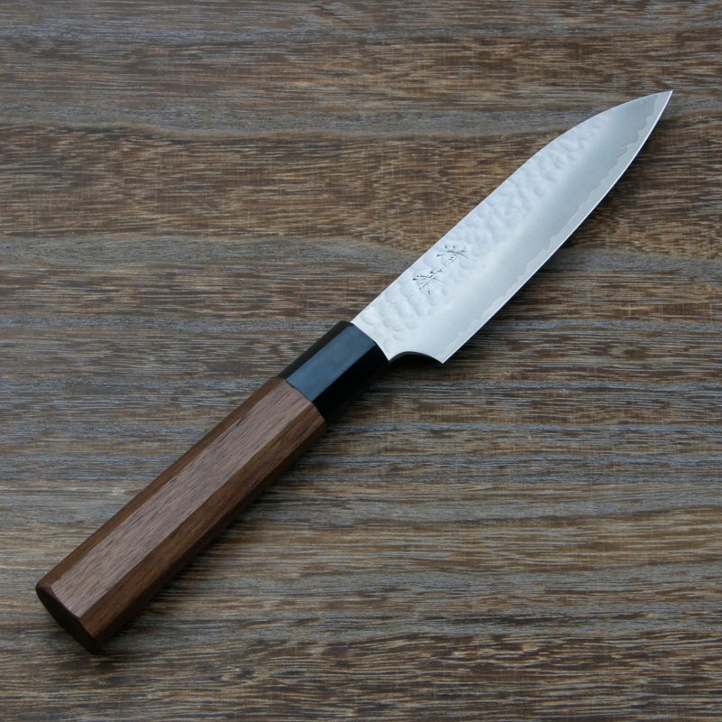 清兼 ペティナイフ 120mm 両刃 V金10号 三層鋼 槌目仕上げ 八角クルミ柄 全体