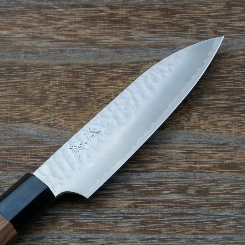 清兼 ペティナイフ 120mm 両刃 V金10号 三層鋼 槌目仕上げ 八角クルミ柄 刃