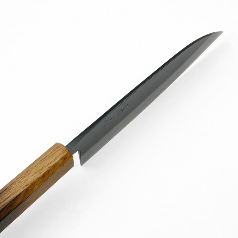 重勝 三徳包丁 両刃 165mm 青紙2号 31層 ダマスカス模様 黒打ち仕上げ 焼き漆八角柄 峰