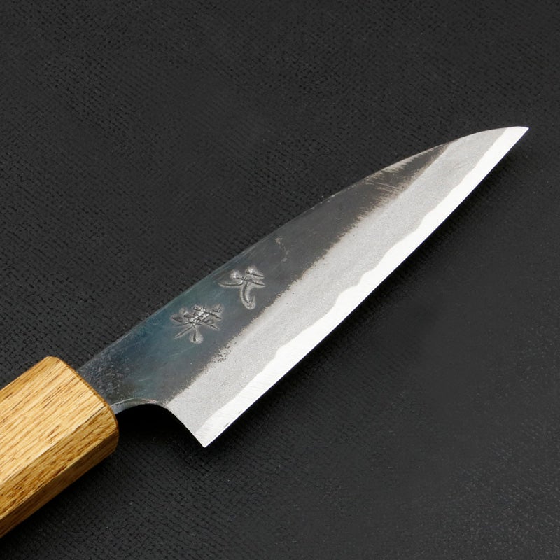 元兼 ペティナイフ 90mm 両刃 青紙スーパー 割込み 黒打ち仕上げ 焼き漆柄 土佐打ち刃物 極上品 刃