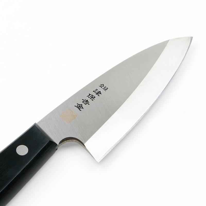 津保吉金 出刃包丁 片刃 120mm モリブデンステンレス鋼 黒合板柄 刃