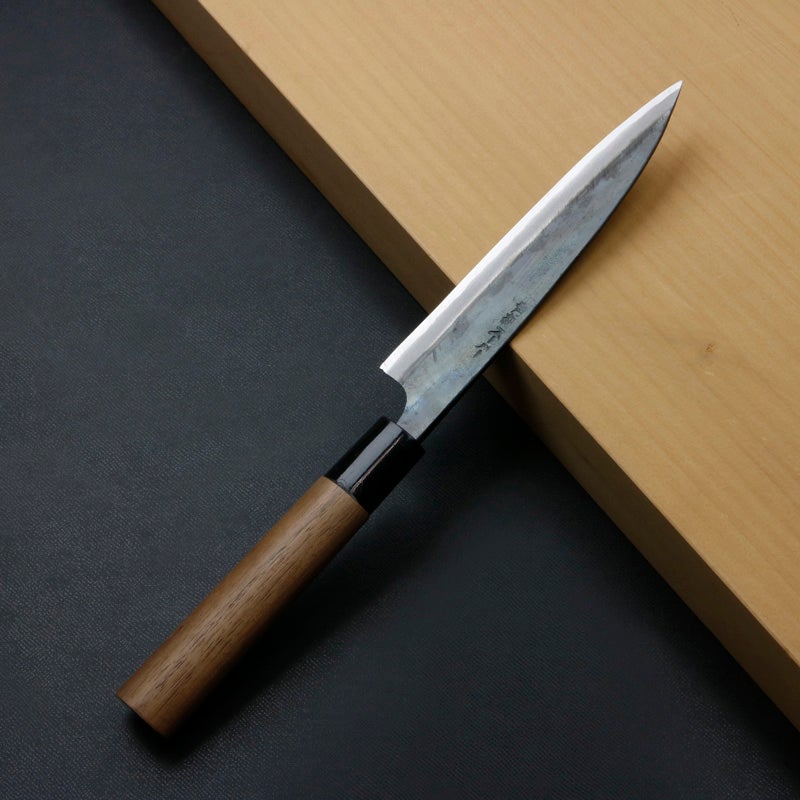 清兼 柳刃包丁 150mm 両刃 青紙スーパー 割込み 黒打ち仕上げ クルミ柄 規格外品 裏