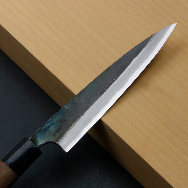 柳刃包丁 150mm 両刃 青紙スーパー 割込み 黒打ち仕上げ クルミ柄 規格外品 刃