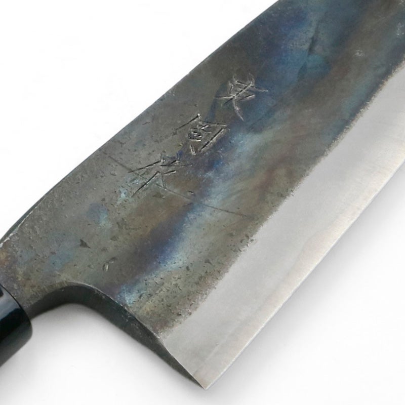 東周作 出刃包丁 両刃 165mm 白紙1号 割込み 黒打ち仕上げ 高級品 規格外品 拡大