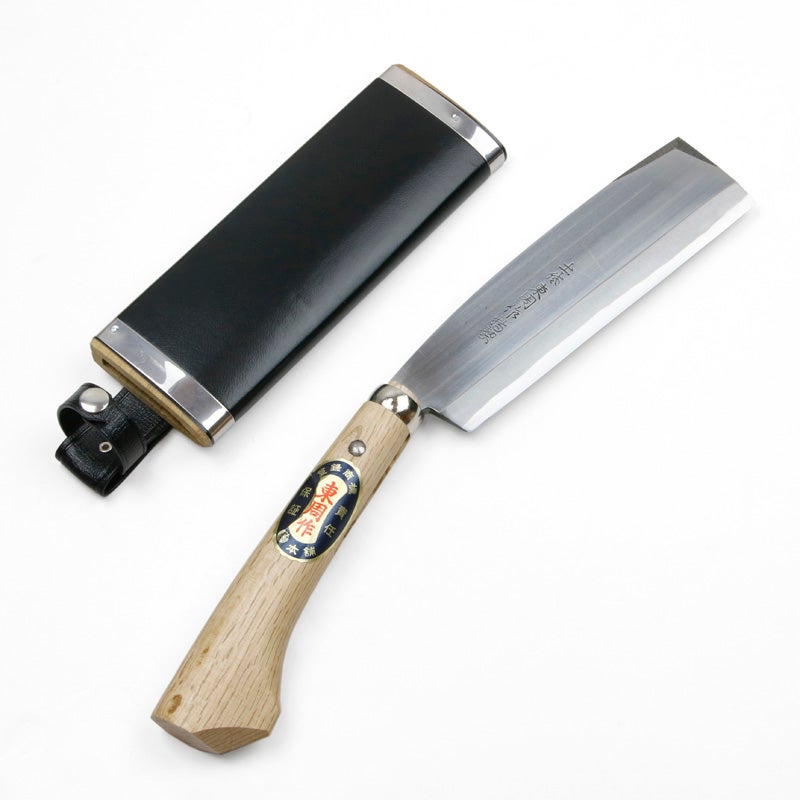 東周作 高級 腰鉈 片刃180mm 並幅 白紙鋼 鞘付き 営林署 仕様 規格外品 全体