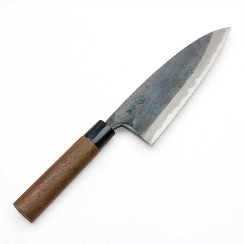 元兼 出刃包丁 180mm 両刃 青紙1号 割込み 黒打ち仕上げ クルミ柄 土佐打ち刃物 極上品 規格外品 全体